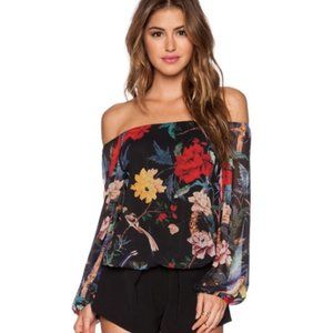 ALICE + OLIVIA OFF SHOULDER PEASANT FLORAL BLOUSE